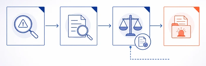 FinCEN AML four-step red flag response framework diagram showing detection investigation determination and SAR filing for lenders