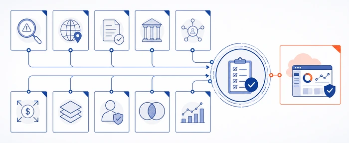 Abstract illustration guiding lenders toward Salesforce-native AML red flag monitoring tools and compliance discussion next steps