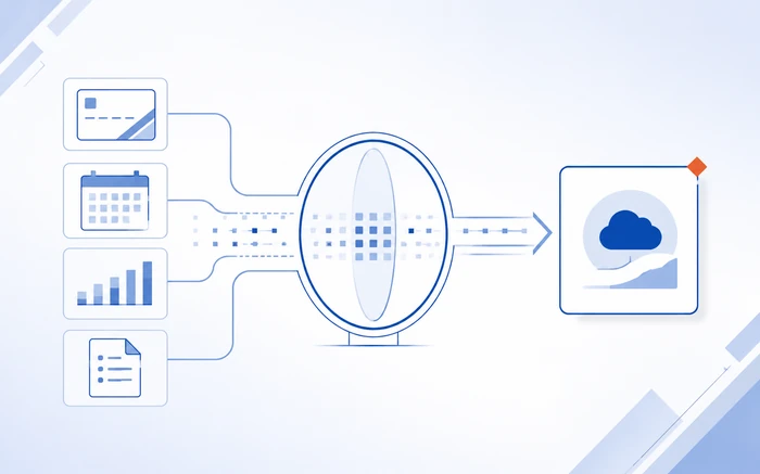 Abstract pathway showing transparent credit data resolving into confident decisions on a unified Salesforce-native LASER platform
